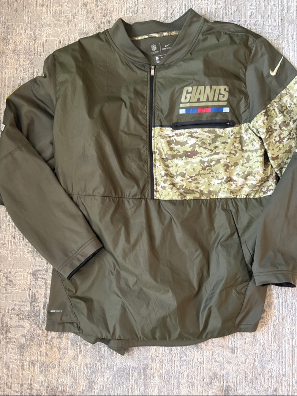 Nike Olive Green Camo Panel Giants Quarter-Zip Windbreaker